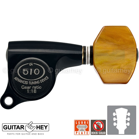 NEW Gotoh SGS510Z-P8 L3+R3 Set Mini Tuners AMBER Buttons 1:18 Ratio 3x3 - BLACK