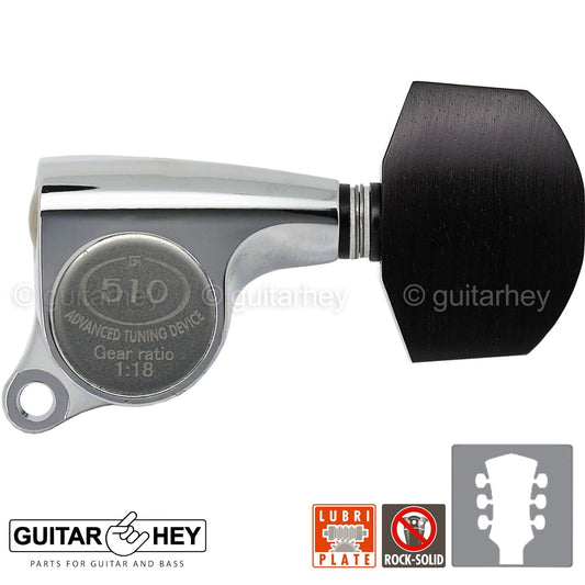 NEW Gotoh SGS510Z-EN01 L3+R3 Set Mini Tuners EBONY Buttons 1:18 Ratio 3x3 CHROME
