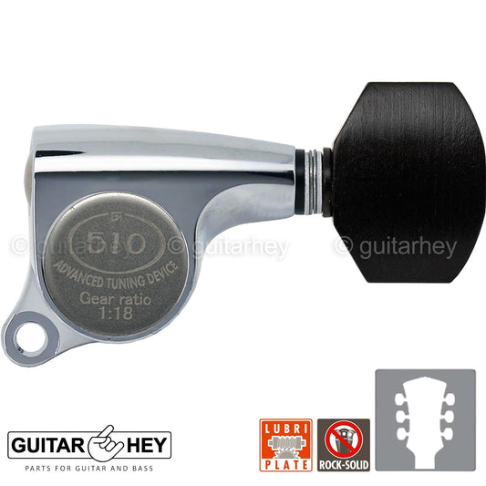 NEW Gotoh SGS510Z-EN07 L3+R3 Set Mini Tuners EBONY Buttons 1:18 Ratio 3x3 CHROME