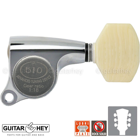 NEW Gotoh SGS510Z-M07 L3+R3 Set Mini Tuners IVORY Buttons 1:18 Ratio 3x3, CHROME