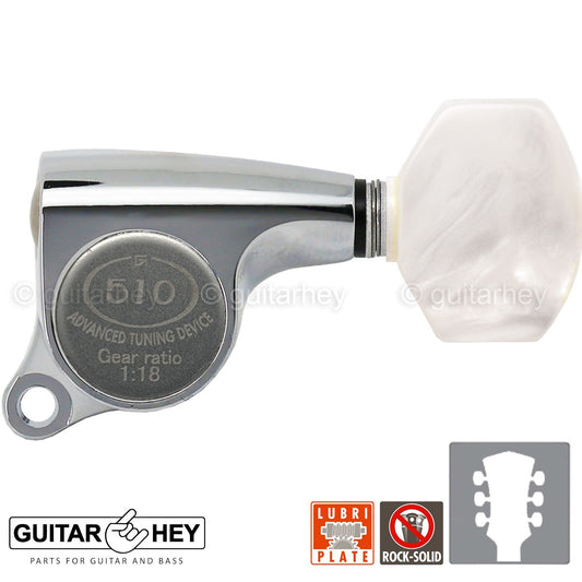NEW Gotoh SGS510Z-P7 L3+R3 Set Mini Tuners PEARL Buttons 1:18 Ratio 3x3 - CHROME