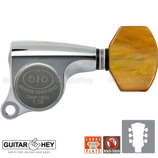 NEW Gotoh SGS510Z-P8 L3+R3 Set Mini Tuners AMBER Buttons 1:18 Ratio 3x3, CHROME