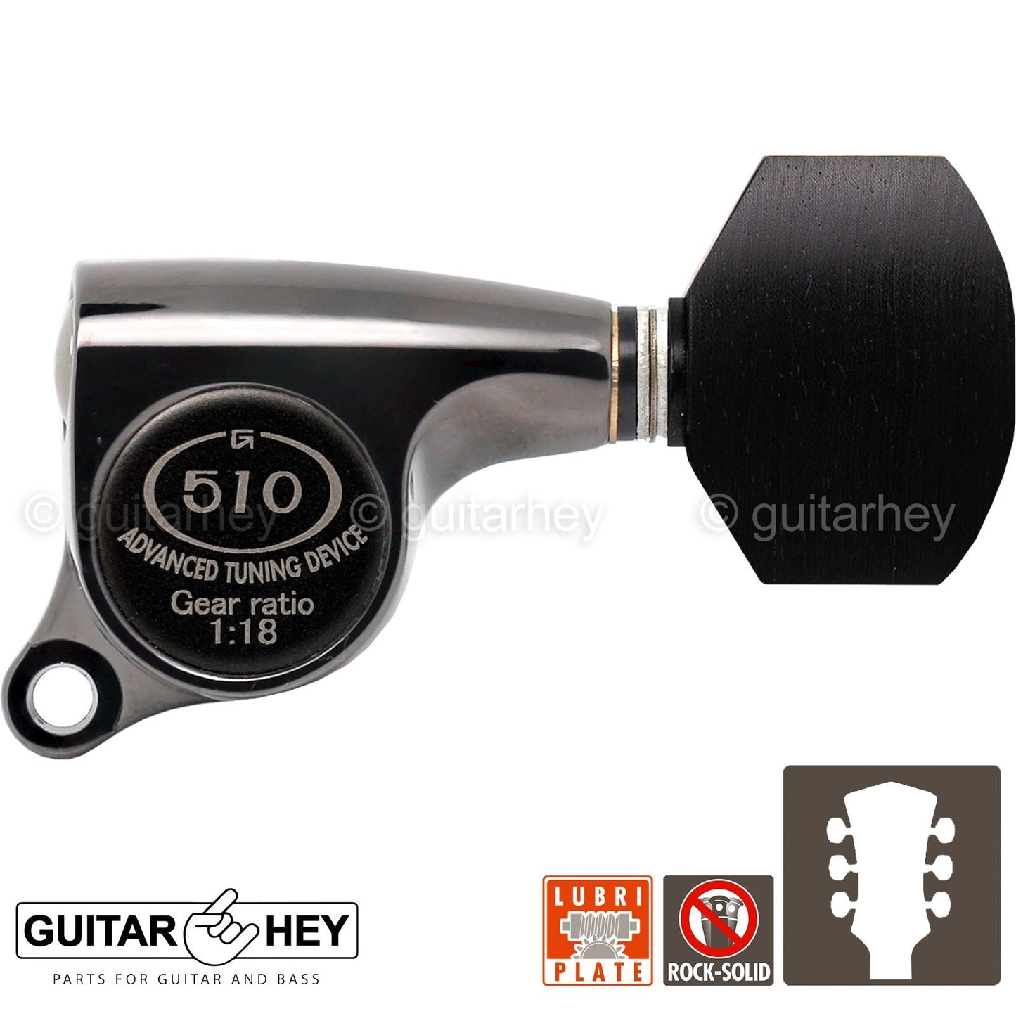 NEW Gotoh SGS510Z-EN07 L3+R3 Set Tuners EBONY Buttons 1:18 Ratio 3x3 COSMO BLACK