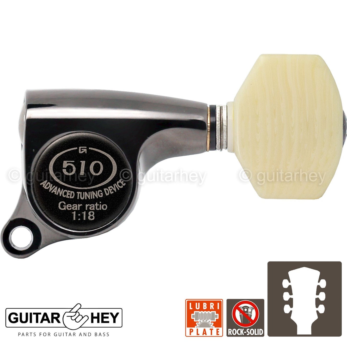 NEW Gotoh SGS510Z-M07 L3+R3 Set Tuners IVORY Buttons 1:18 Ratio 3x3, COSMO BLACK