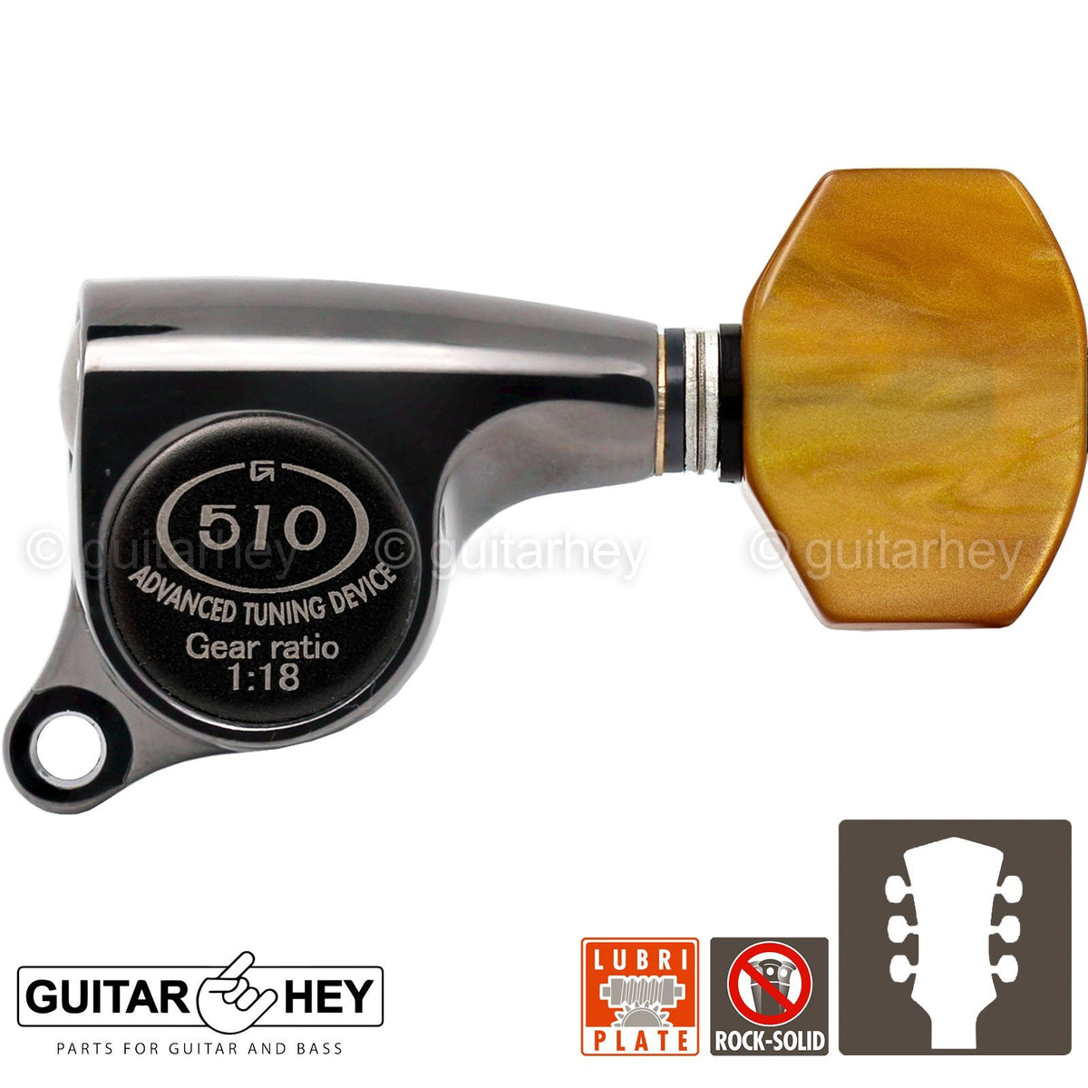 NEW Gotoh SGS510Z-P8 L3+R3 Set Tuners Amber Buttons 1:18 Ratio 3x3 - COSMO BLACK