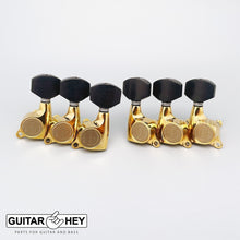 Load image into Gallery viewer, NEW Gotoh SGS510Z-EN07 L3+R3 Set Mini Tuners EBONY Buttons 1:18 Ratio 3x3 - GOLD