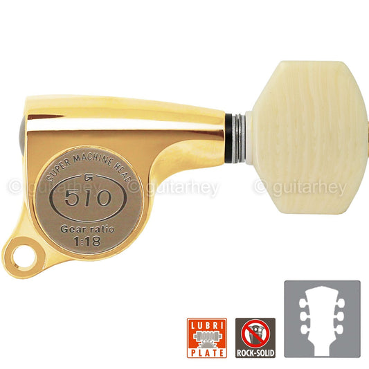 NEW Gotoh SGS510Z-M07 L3+R3 Set Mini Tuners IVORY Buttons 1:18 Ratio 3x3 - GOLD