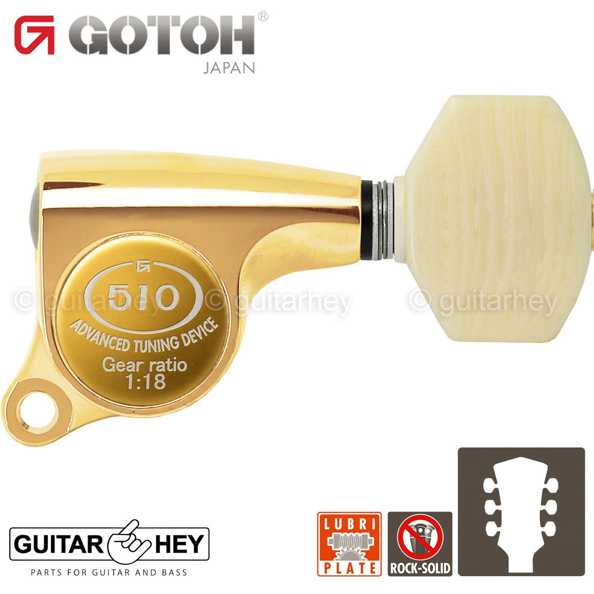 NEW Gotoh SGS510Z-M07 L3+R3 Set Mini Tuners IVORY Buttons 1:18 Ratio 3x3 - GOLD