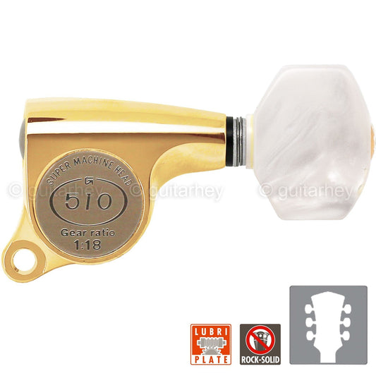 NEW Gotoh SGS510Z-P7 L3+R3 Set Mini Tuners PEARL Buttons 1:18 Ratio 3x3 - GOLD