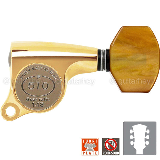 NEW Gotoh SGS510Z-P8 L3+R3 Set Mini Tuners AMBER Buttons 1:18 Ratio 3x3 - GOLD