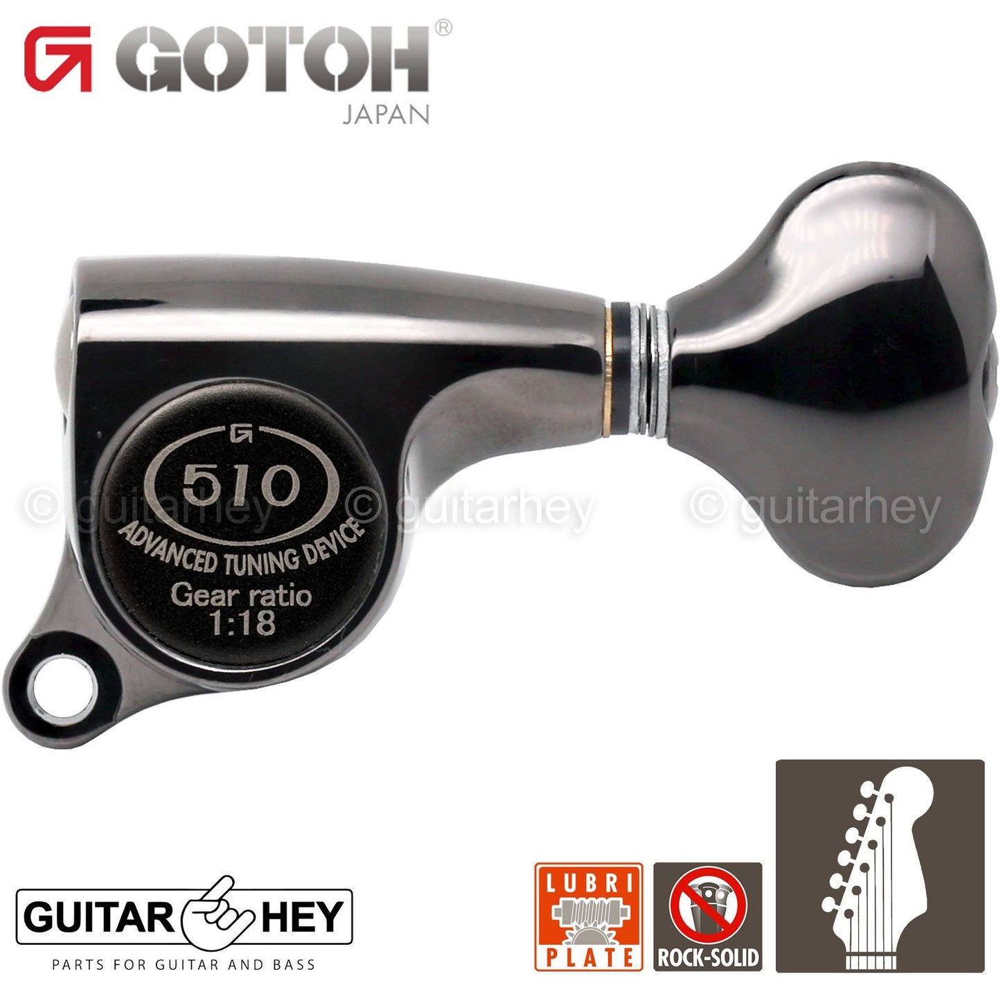 NEW Gotoh SGS510Z-S5 6 in Line Set Mini Tuners Small Buttons 18:1 - COSMO BLACK