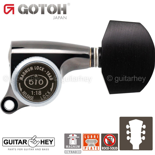 NEW Gotoh SGS510Z-EN01 MGT L3+R3 Set Mini LOCKING Tuners EBONY 3x3 - COSMO BLACK