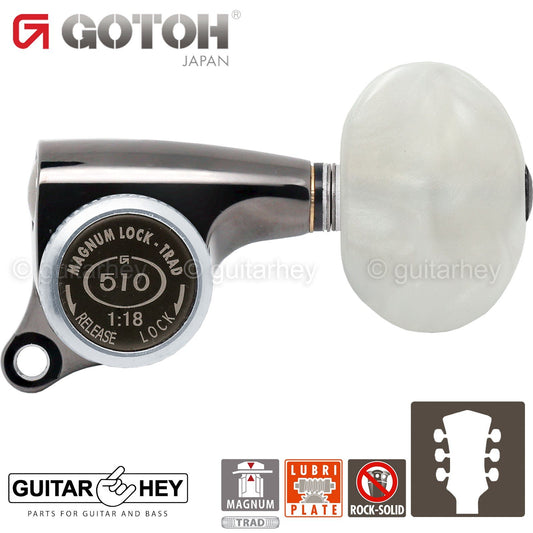 NEW Gotoh SGS510Z-P1 MGT L3+R3 Set Mini LOCKING Tuners PEARL 3x3 - COSMO BLACK