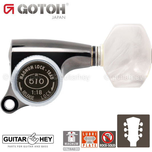 NEW Gotoh SGS510Z-P7 MGT L3+R3 Set Mini LOCKING Tuners PEARL 3x3 - COSMO BLACK