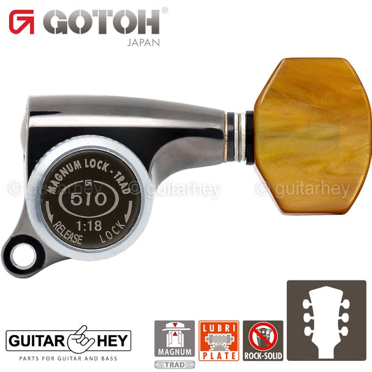 NEW Gotoh SGS510Z-P8 MGT L3+R3 Set Mini LOCKING Tuners AMBER 3x3 - COSMO BLACK