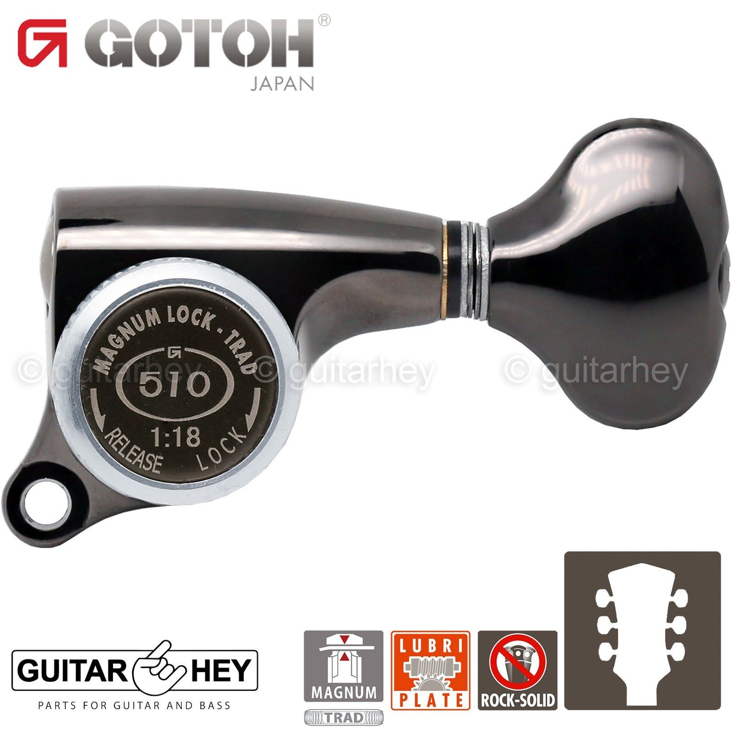 NEW Gotoh SGS510Z-S5 MGT L3+R3 Set Mini LOCKING Tuners 1:18 Ratio 3x3 - COSMO BK