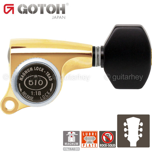 NEW Gotoh SGS510Z-B07 MGT L3+R3 Set Mini LOCKING Tuners 1:18 Ratio 3x3 - GOLD