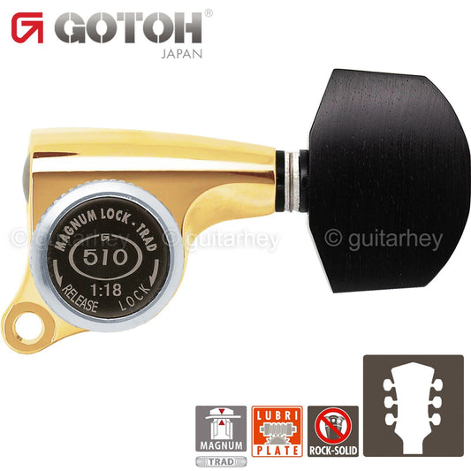 NEW Gotoh SGS510Z-EN01 MGT L3+R3 Set Mini LOCKING Tuners 1:18 Ratio 3x3 - GOLD