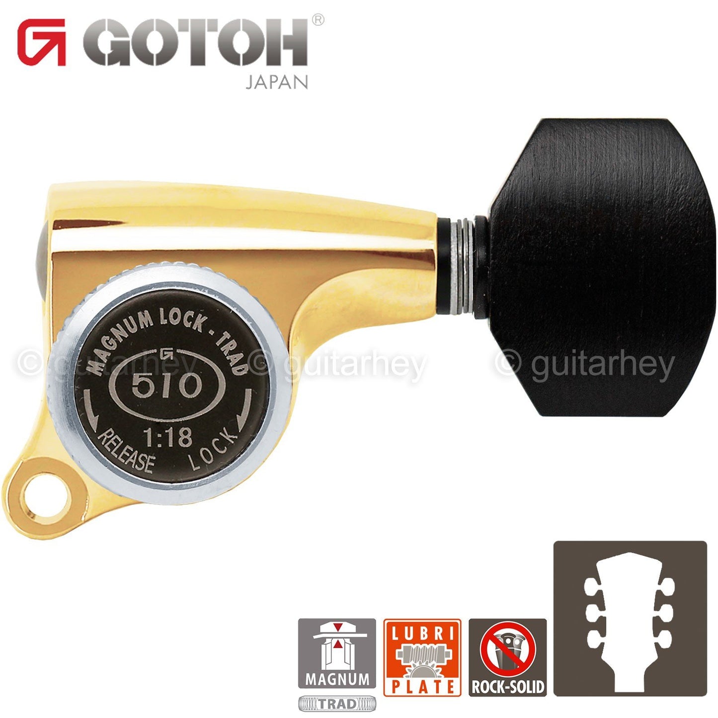 NEW Gotoh SGS510Z-EN07 MGT L3+R3 Set Mini LOCKING Tuners 1:18 Ratio 3x3 - GOLD