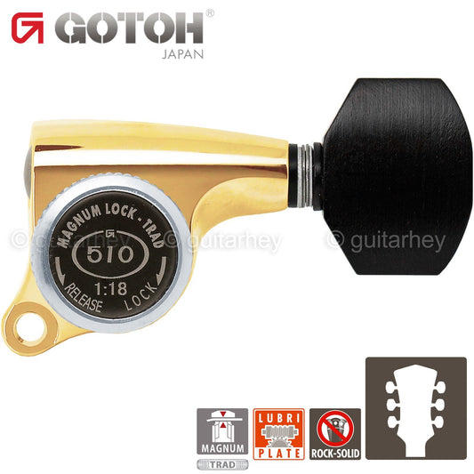 NEW Gotoh SGS510Z-EN07 MGT L3+R3 Set Mini LOCKING Tuners 1:18 Ratio 3x3 - GOLD