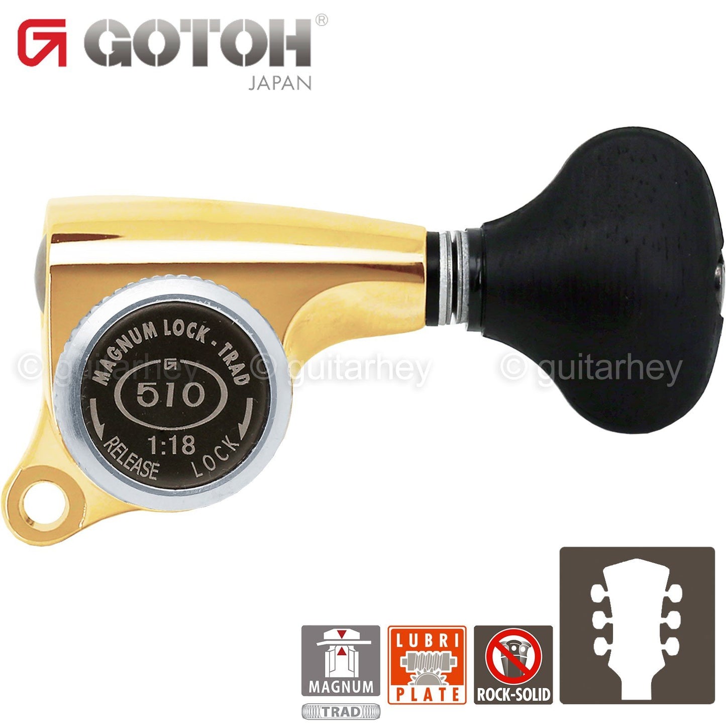 NEW Gotoh SGS510Z-ES5 MGT L3+R3 Set Mini LOCKING Tuners 1:18 Ratio 3x3 - GOLD