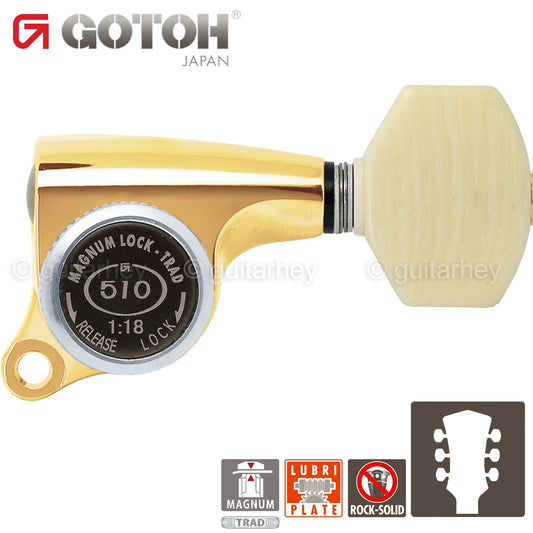 NEW Gotoh SGS510Z-M07 MGT L3+R3 Set Mini LOCKING Tuners 1:18 Ratio 3x3 - GOLD