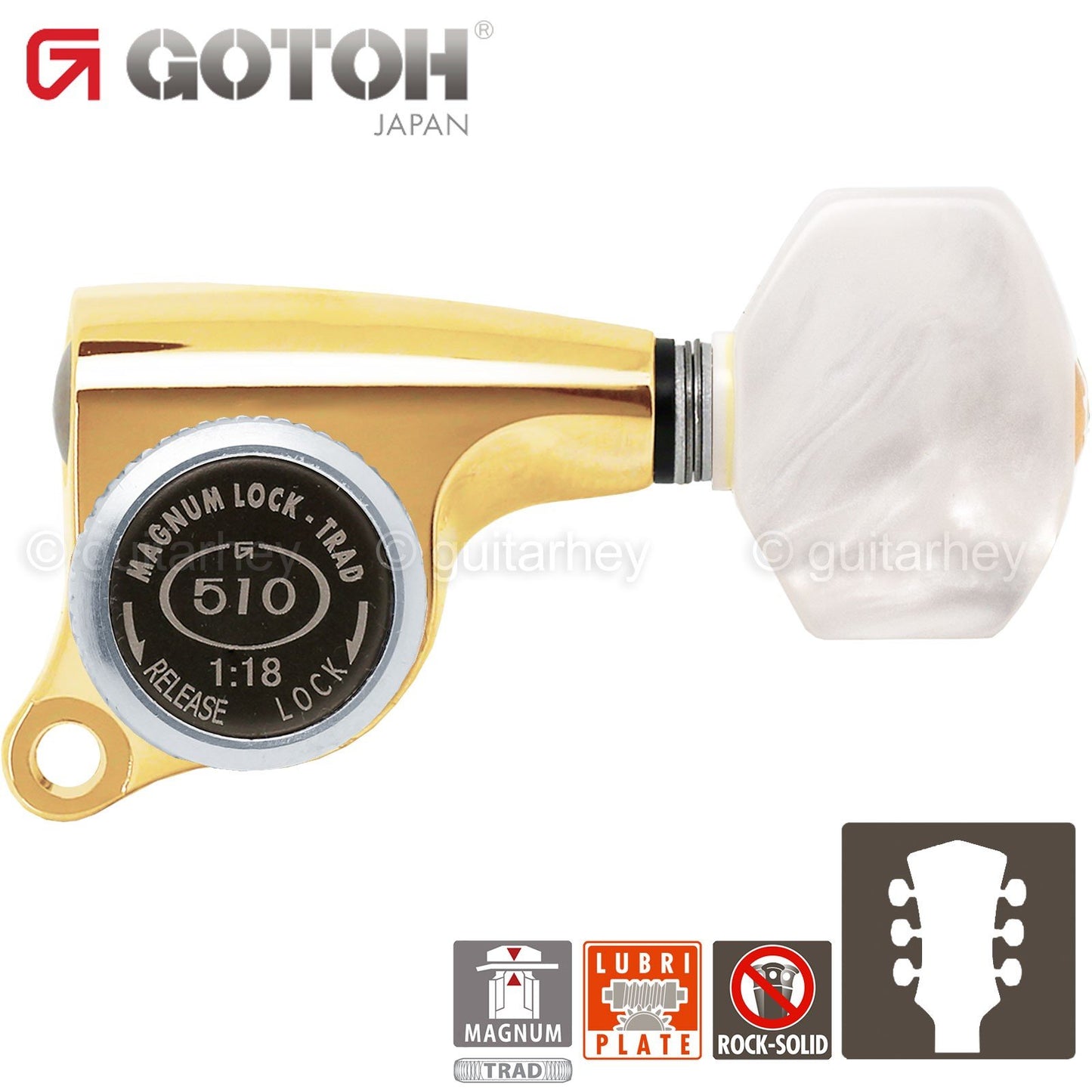 NEW Gotoh SGS510Z-P7 MGT L3+R3 Set Mini LOCKING Tuners 1:18 Ratio 3x3 - GOLD