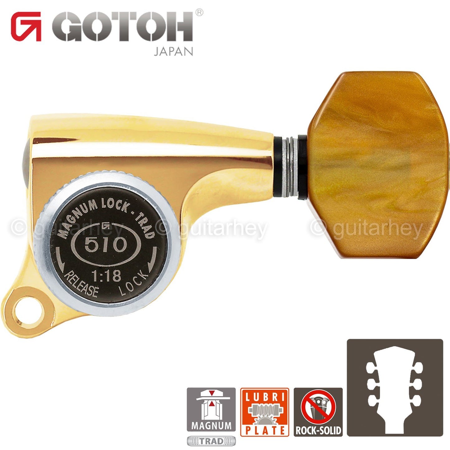 NEW Gotoh SGS510Z-P8 MGT L3+R3 Set Mini LOCKING Tuners 1:18 Ratio 3x3 - GOLD
