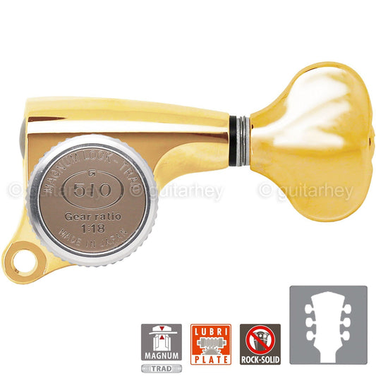 NEW Gotoh SGS510Z-S5 MGT L3+R3 Set Mini LOCKING Tuners 1:18 Ratio 3x3 - GOLD