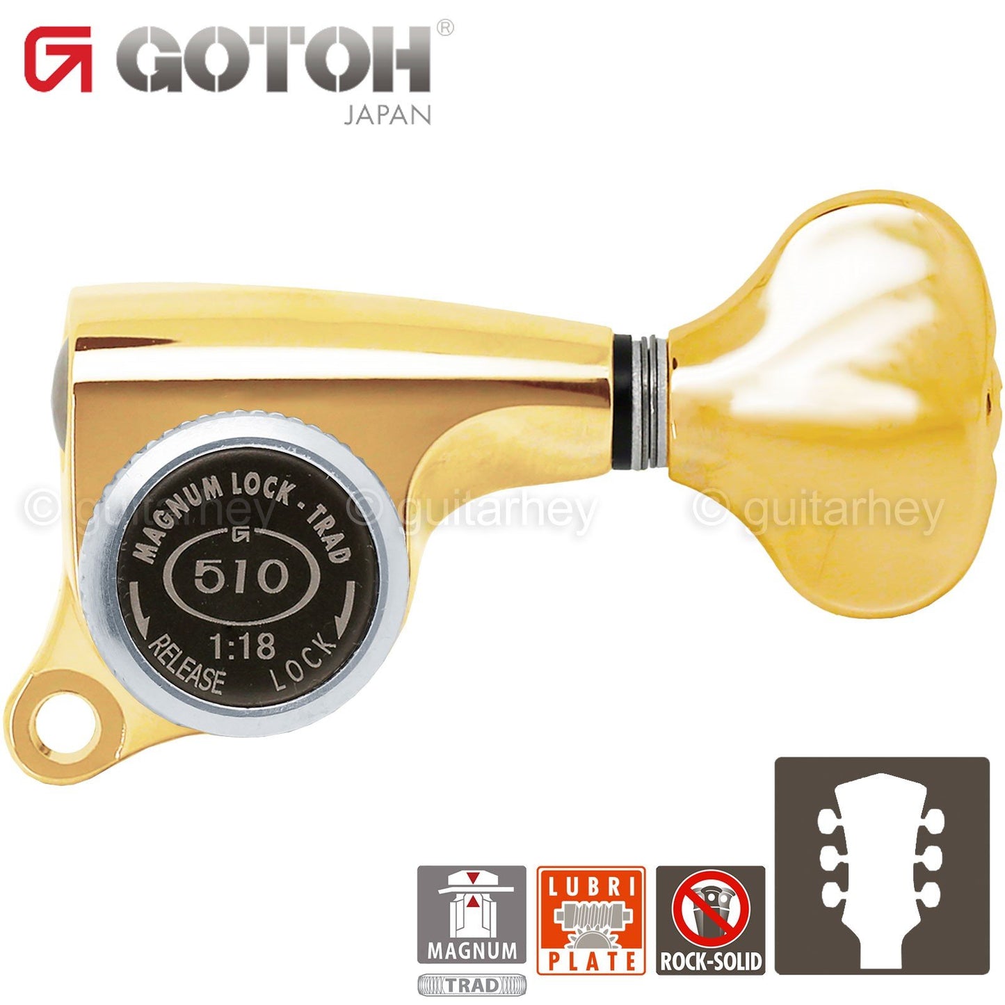 NEW Gotoh SGS510Z-S5 MGT L3+R3 Set Mini LOCKING Tuners 1:18 Ratio 3x3 - GOLD