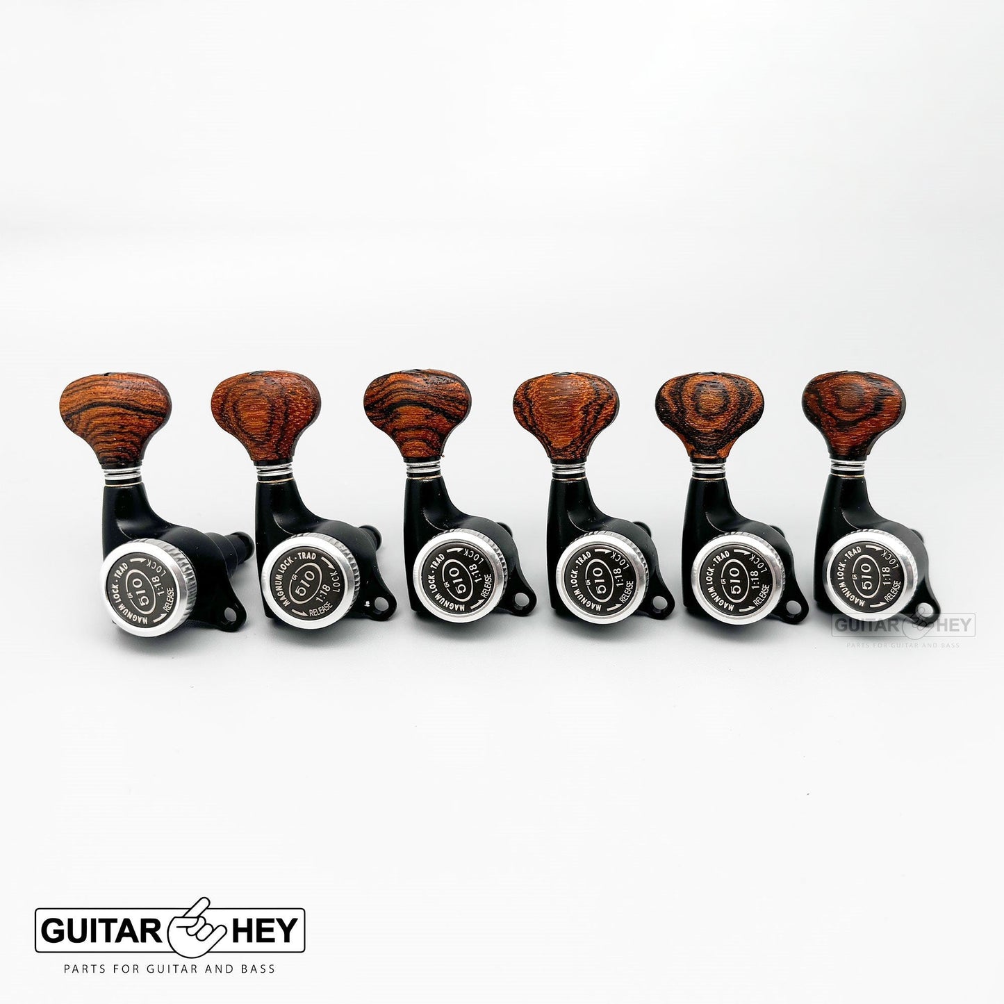 NEW Gotoh SGS510Z-RS5 MGT 6 in line Locking Tuners Set Wood Buttons, BLACK SATIN