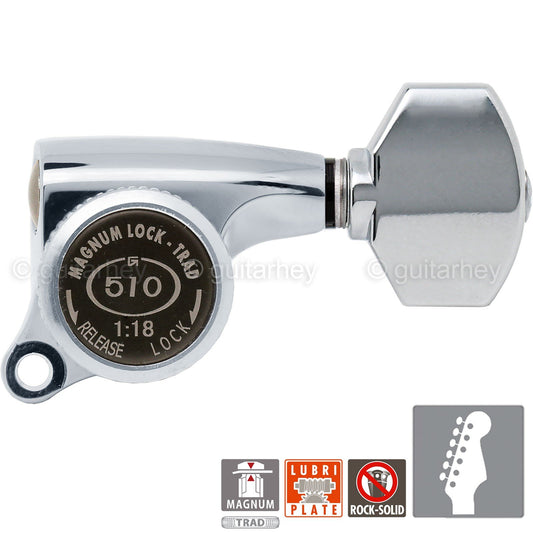 NEW Gotoh SGS510Z-A07 MGT 6 in line Locking Tuners Set 18:1 Gear Ratio - CHROME