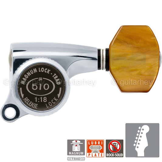 NEW Gotoh SGS510Z-P8 MGT 6 in line Locking Tuners Set 18:1 Gear Ratio - CHROME