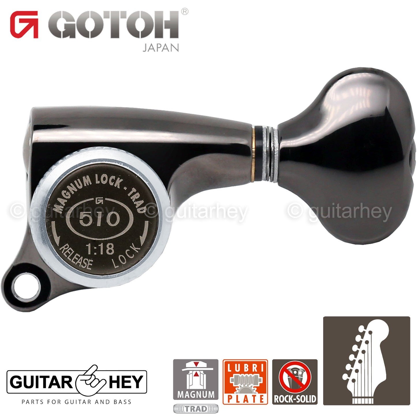 NEW Gotoh SGS510Z-S5 MGT Set MAGNUM LOCKING TRAD 6 in line 1:18 - COSMO BLACK