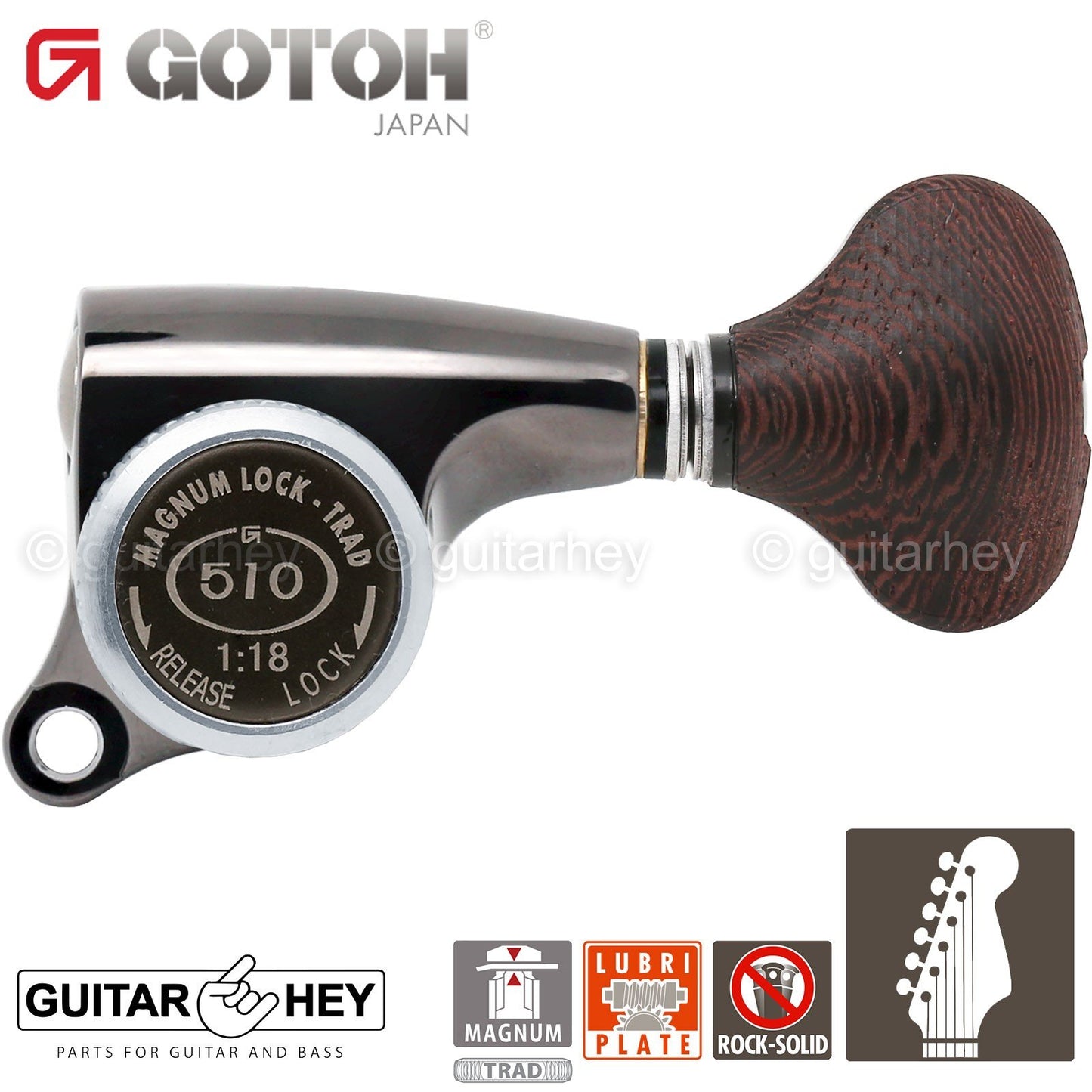 NEW Gotoh SGS510Z-TS5 MGT 6 in line Locking Tuners Set 18:1 Ratio - COSMO BLACK