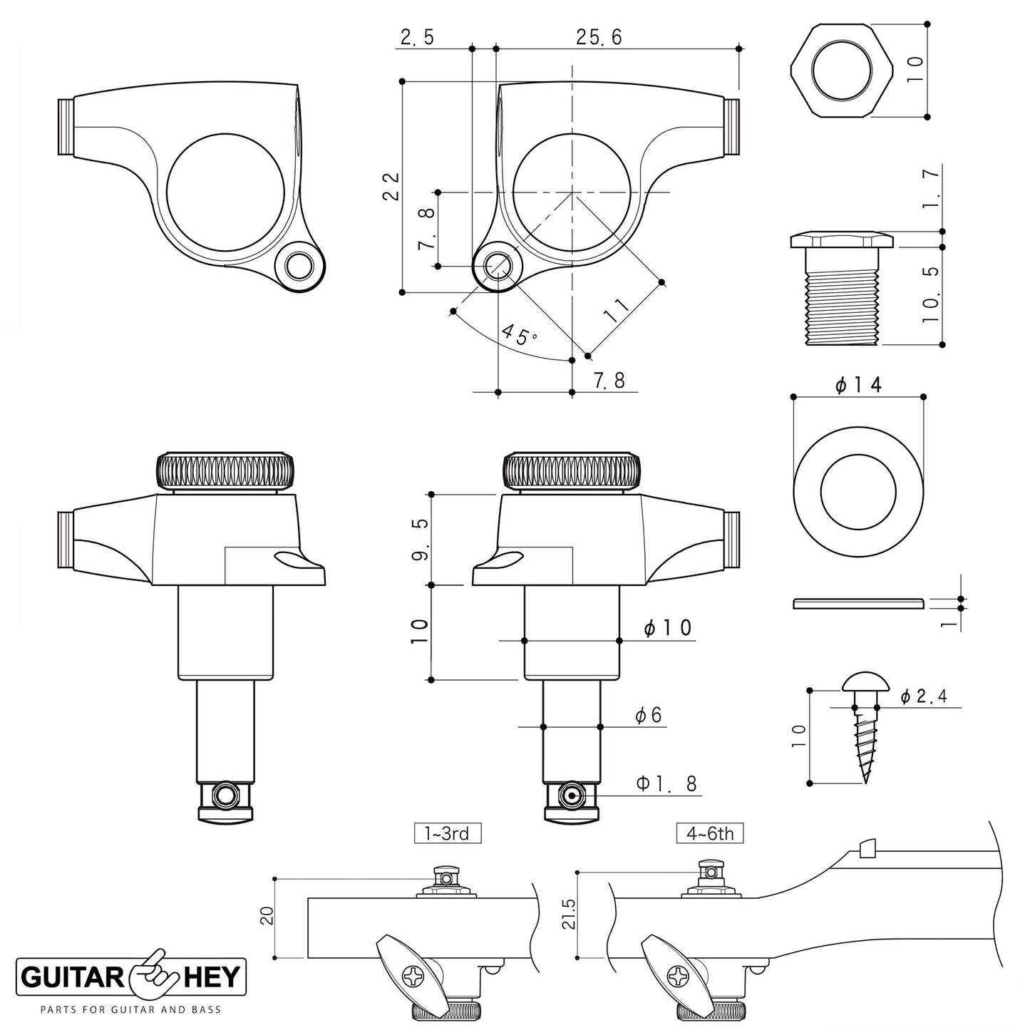 NEW Gotoh SGS510Z-B07 MGT 6 in line Locking Tuners Set 18:1 - ANTIQUE X-NICKEL