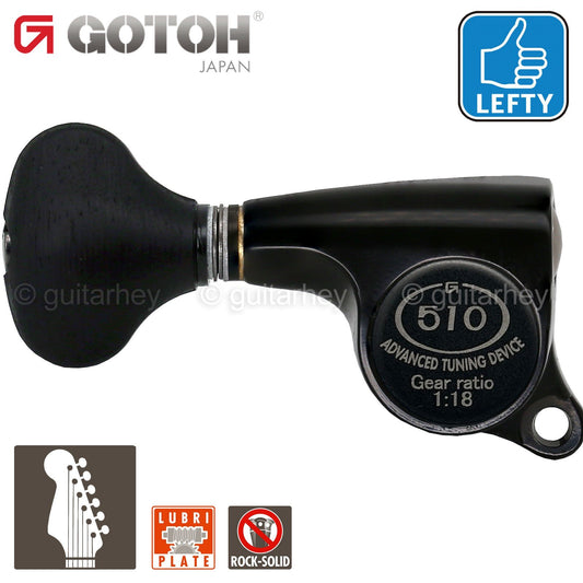 NEW Gotoh SGS510Z-ES5 6 in Line LEFT-HANDED Set Mini Tuners 18:1 Ratio - BLACK