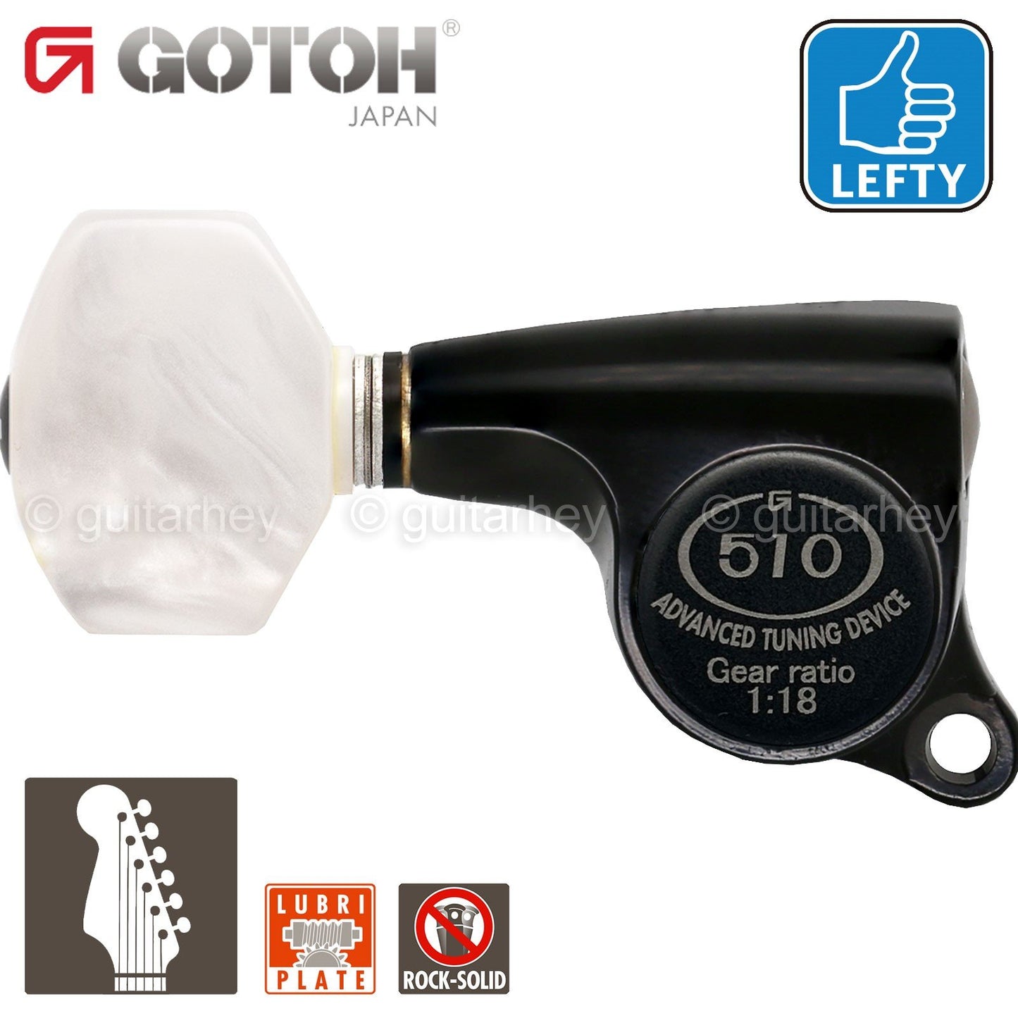 NEW Gotoh SGS510Z-P7 6 in Line LEFT-HANDED Set Mini Tuners 18:1 Ratio - BLACK