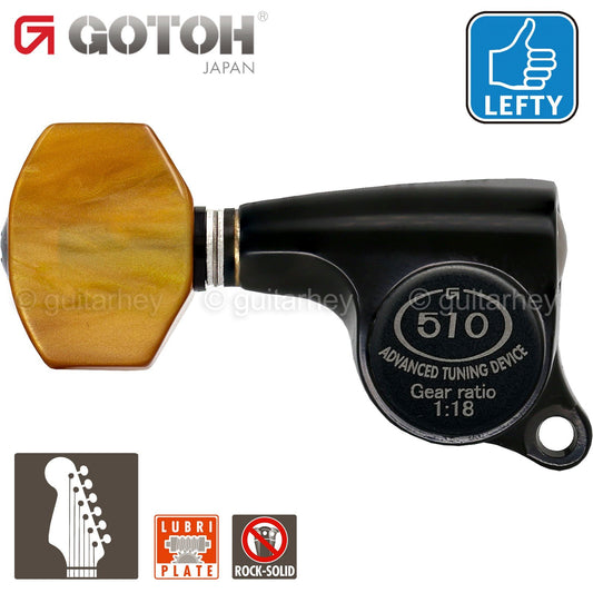 NEW Gotoh SGS510Z-P8 6 in Line LEFT-HANDED Set Mini Tuners 18:1 Ratio - BLACK