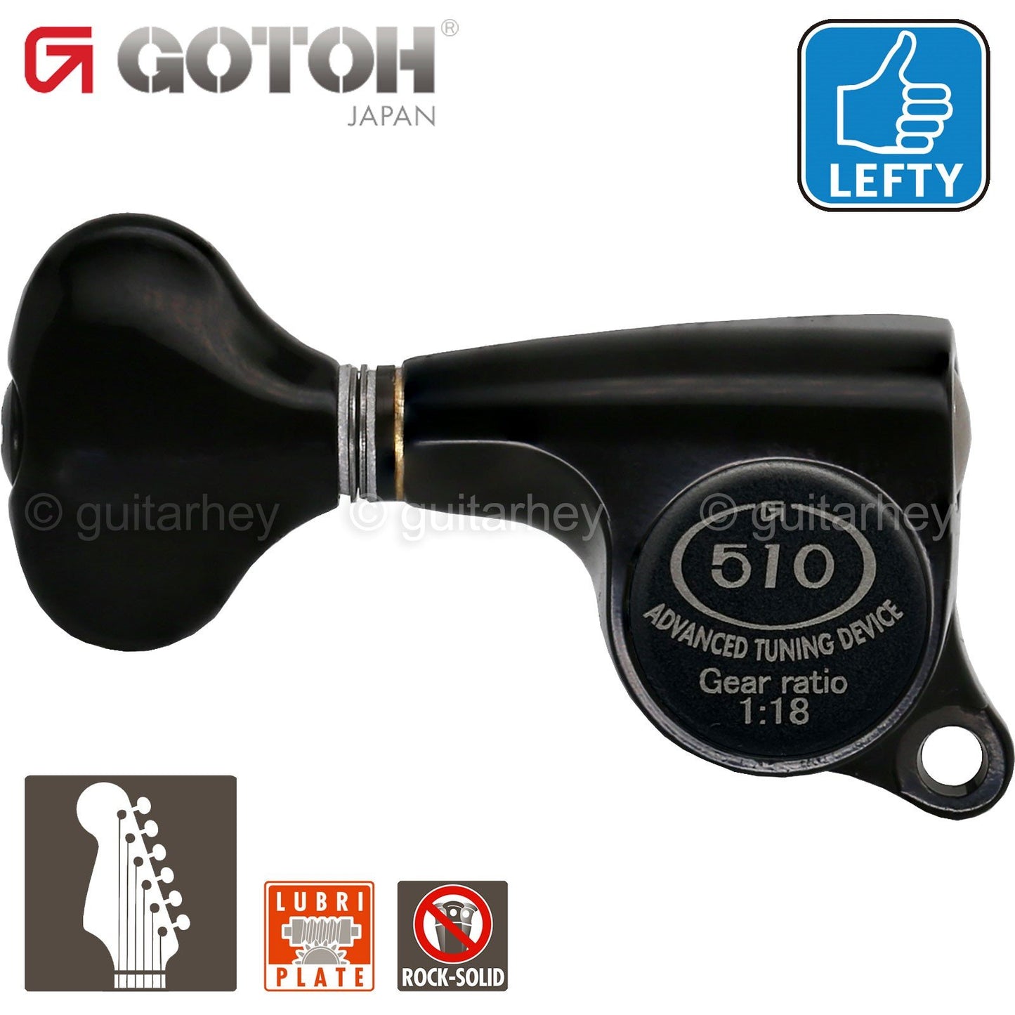 NEW Gotoh SGS510Z-S5 6 in Line LEFT-HANDED Set Mini Tuners 18:1 Ratio - BLACK