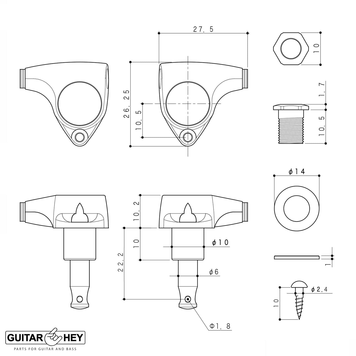 NEW Gotoh SGV510Z-L5 Tuners L3+R3 Tuning Keys 1:21 Ratio, 3x3 - ANTIQUE X-NICKEL