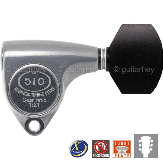 NEW Gotoh SGV510Z-EN07 Tuners L3+R3 Keys 1:21 Ratio, EBONY 3x3 - X-FINISH CHROME