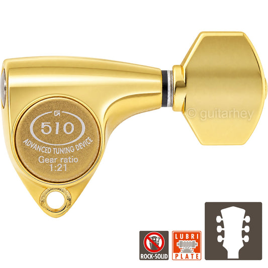 NEW Gotoh SGV510Z-A07 Tuners L3+R3 Set Aluminum Buttons 21:1 Gear Ratio 3x3 GOLD