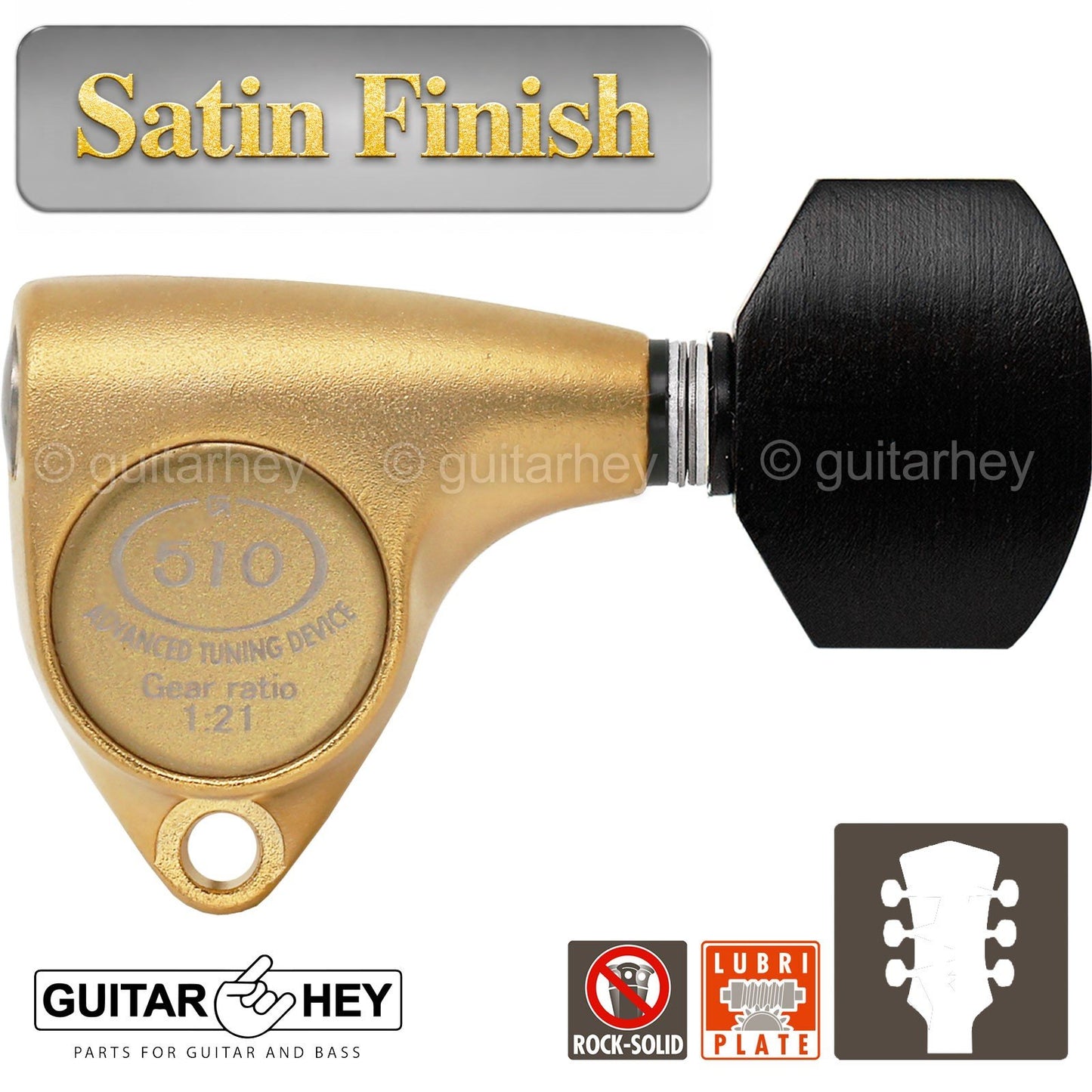 NEW Gotoh SGV510Z-EN07 L3+R3 Tuners 21:1 Gear Ratio EBONY Buttons 3x3 GOLD SATIN