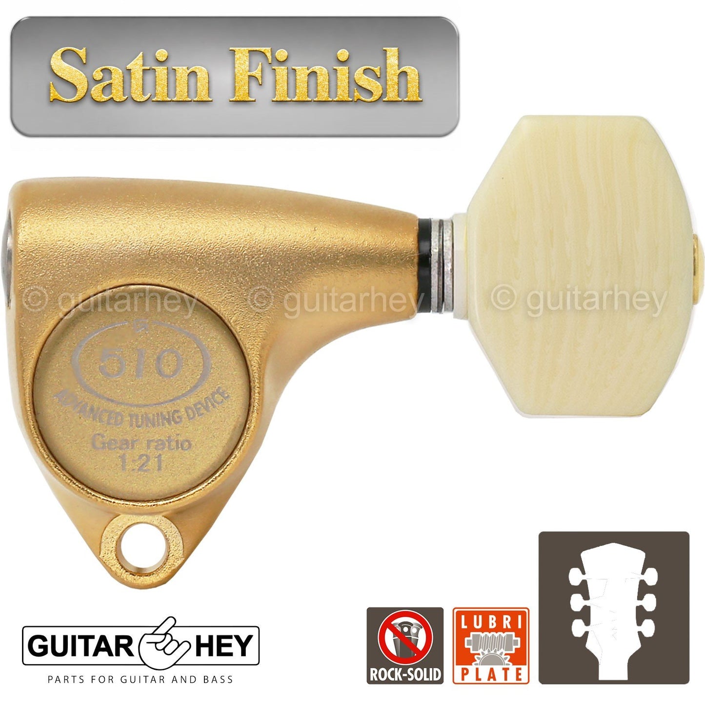 NEW Gotoh SGV510Z-M07 L3+R3 Tuners 21:1 Gear Ratio IVORY Buttons 3x3 GOLD SATIN