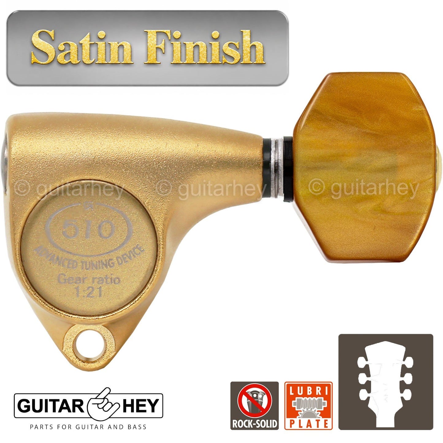 NEW Gotoh SGV510Z-P8 L3+R3 Tuners 21:1 Gear Ratio AMBER Buttons 3x3 GOLD SATIN