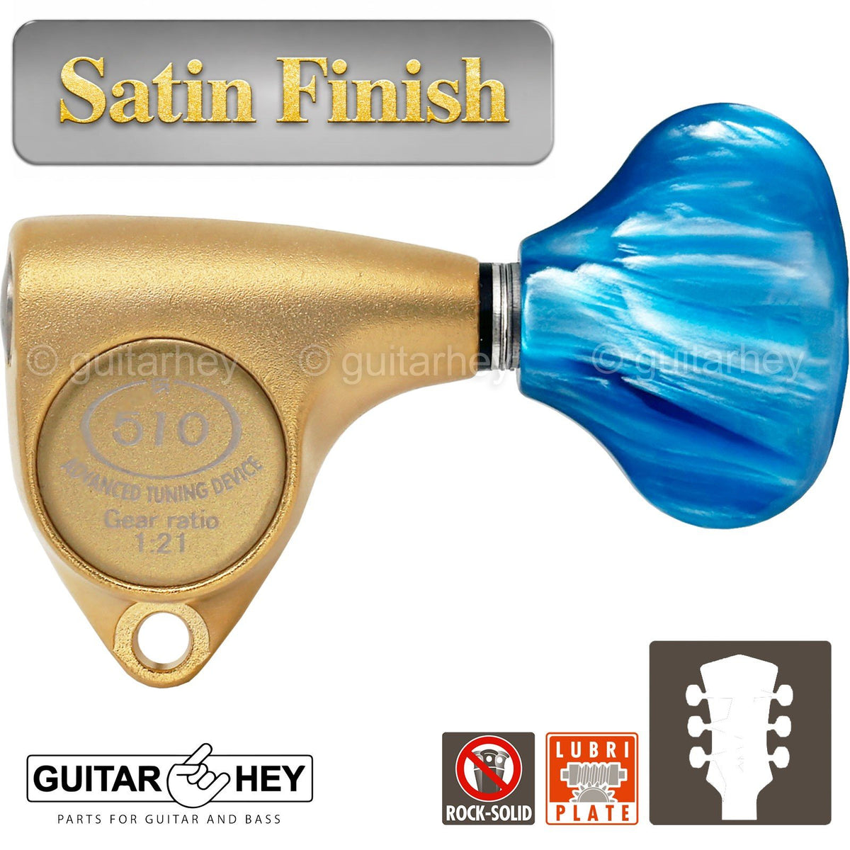 NEW Gotoh SGV510Z-QL5 L3+R3 Tuners 21:1 Gear Ratio BLUE Buttons 3x3 - GOLD SATIN