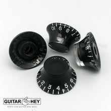 Load image into Gallery viewer, Set of 4 EMBOSSED Bell Knobs For Gibson USA &amp; CTS Split Shaft Pots Top Hat BLACK