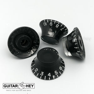 Set of 4 EMBOSSED Bell Knobs For Gibson USA & CTS Split Shaft Pots Top Hat BLACK