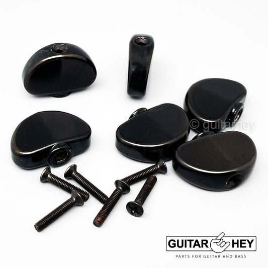 NEW (6) Grover Replacement Large Domed Buttons w/ Screws for Tuning Key - BLACK